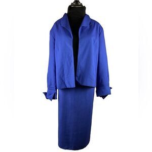 Doncaster royal blue vintage 2 pc suit viscose linen blend sz 18